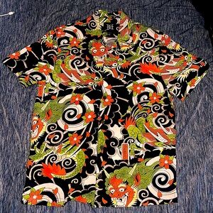 Men’s Ed Hardy Seattle Dragon Multicolored Button Up Short Sleeve Shirt size S